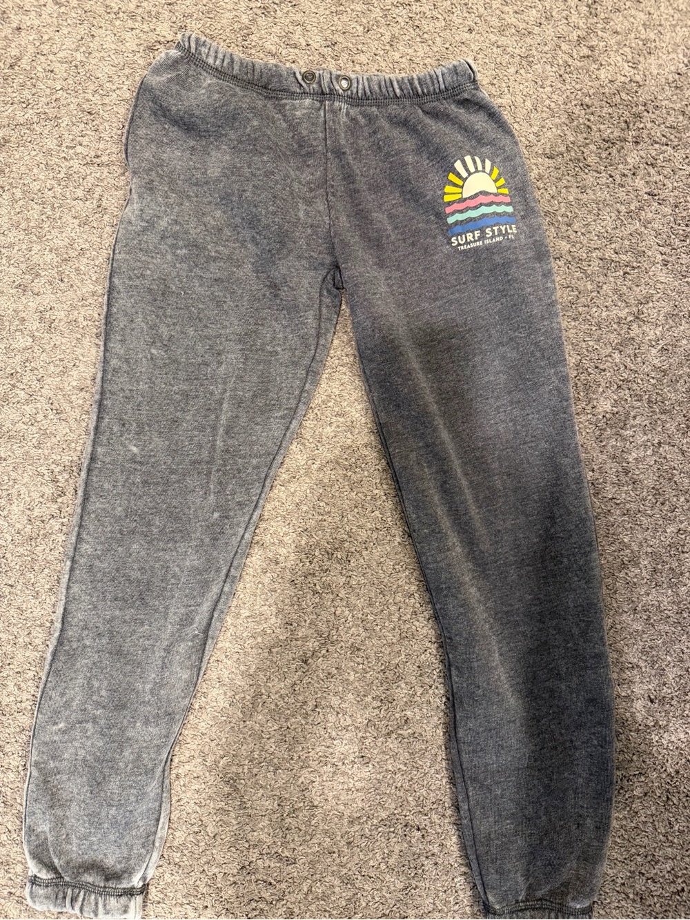 surf style Gray Jogger Sweatpants with Colorful Sun Graphic